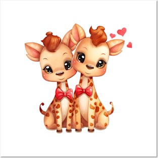 Valentine Giraffe Couple Posters and Art